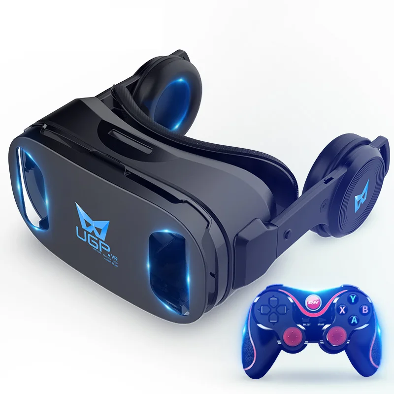 Серебристый УГП U8 VR очки 3D IMAX шлем виртуальной реальности 3D кино игры с наушниками+ bluetooth геймпад для 4,5-6,0 дюйма смартфона - Цвет: Серебристый