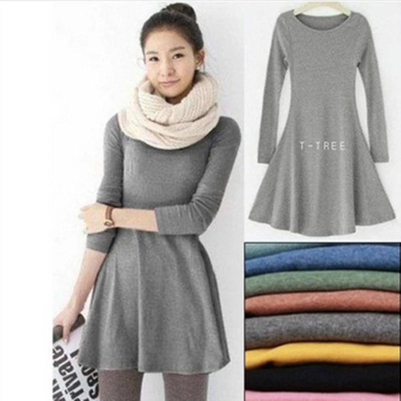 Vestido de lana de manga larga para Primavera, otoño e invierno, 2022  algodón, cuello redondo, 100%|sleeve dress|fashion women dresswomen dress -  AliExpress