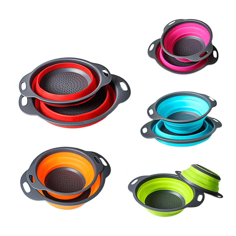 

2pcs/set Folding PP Colander Fruit Vegetable Washing Basket Bowl Shaped Strainer Collapsible Drainer Kitchen Tool