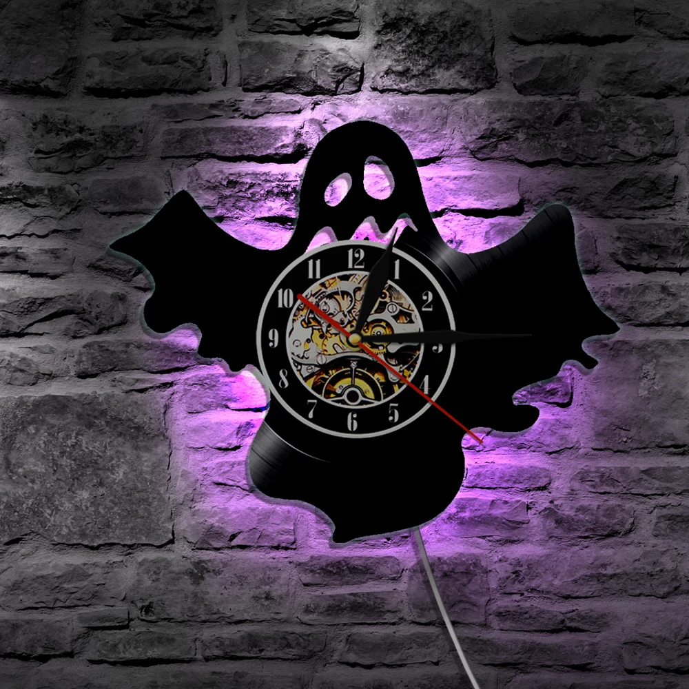 1 часть Призрак виниловые настенные часы Хэллоуин свет силуэт настенный светильник Подсветка Винтаж LP современные стены Книги по