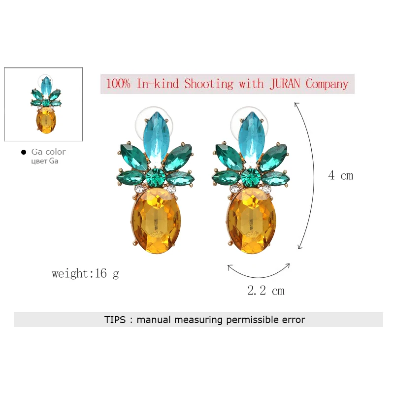 JURAN ZA вишня ананас Кристалл Висячие серьги для женщин Boho горный хрусталь массивные серьги Модные ювелирные изделия Bijoux