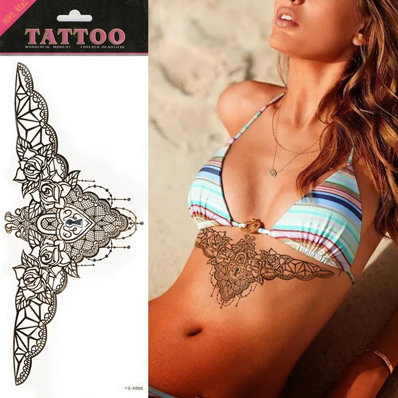 tattoo temporary year 4 Black 1pcs Flower Tattoo Love Flash Chest Beast Tattoo