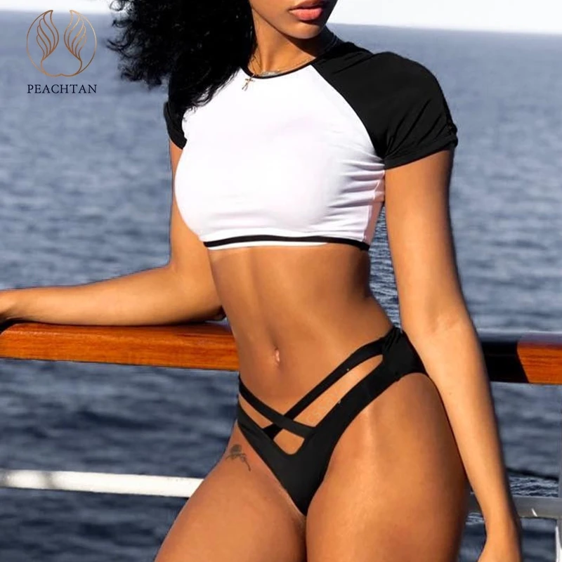 

Peachtan Patchwork bikinis 2019 mujer Sexy crop top swimsuit female Push up swimwear women Hollow out bathing suit Summer new