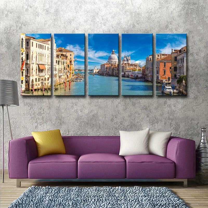 5 piece Modular Wall Paintings Venice City Buildings Canvas Print