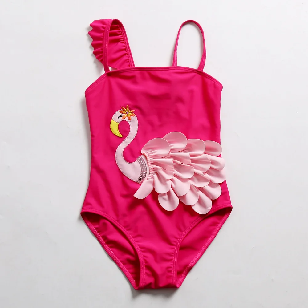 

Summer Kids One Piece Ruffles Suspenders Baby Girls Swimwear Cartoon Swan Sweet Children Swimsuits Girls Costumes