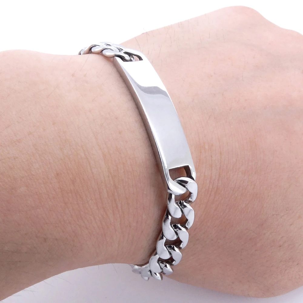 Stainless Steel Bracelet for Men Women 9mm 8 Inches Curb Cuban Chain Smooth Bar ID fashion bracelet fashion jewelry