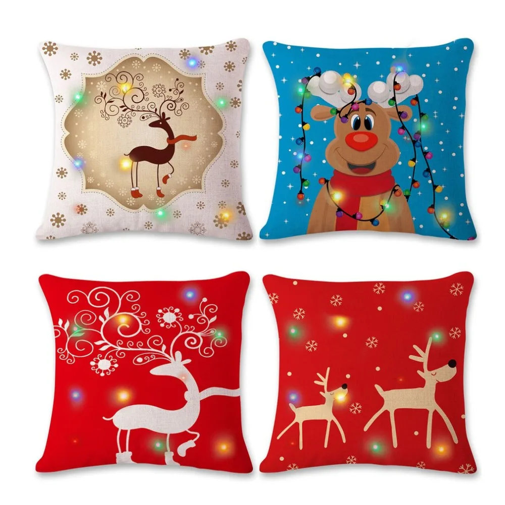 

LED Christmas Pillows Cover Christmas Pillow Case Linen Sofa Cushion Cover Christmas Home Decor Santa Claus Antlers Freeshipping