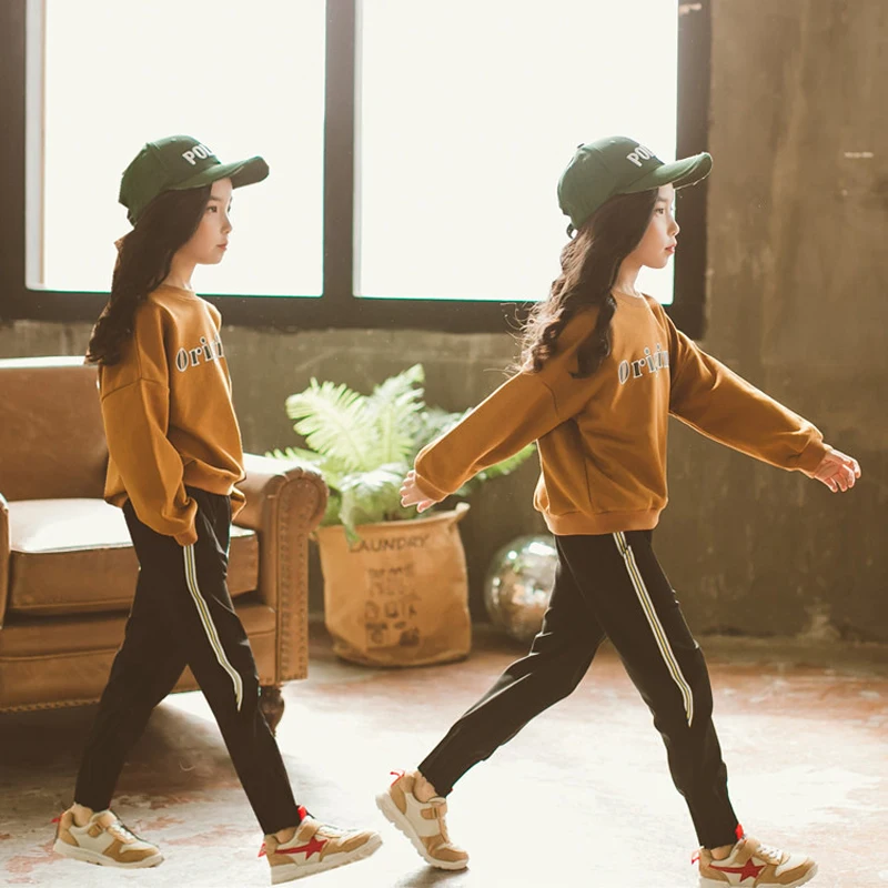 

New Style Fashion 2 Pieces Suits Autumn Spring Children's Wear Girl's Clothing Sets Brown Sweater & Pants