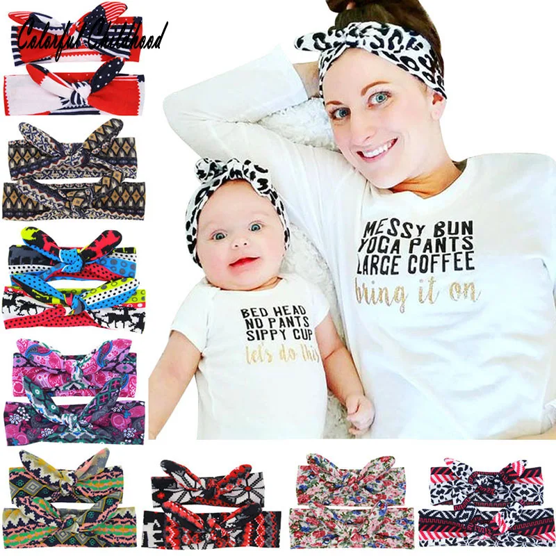 

Mommy and Me Matching Turban Headband Set Fashion Boho Floral Topknot Head Wrap hairband for Mom and daughter Gifts