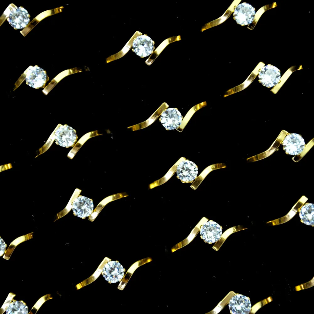 

50Pcs AAA Zircon Gold Engagement Rings for Women Wedding Rings Lots Female Anel Austrian Crystals Jewelry LR4081
