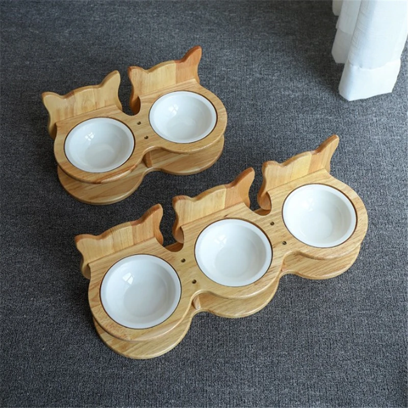 

Free Shipping Pet Feeders Wooden Frame Ceramic Stainless Steel One Two Three Bowl for Dog and Cat Drinking Water To Eat Bowl