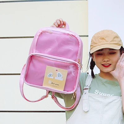 Прозрачные женские рюкзаки Itabags Harajuku рюкзак Водонепроницаемый Kawaii прозрачная сумка для школы подростка Девочки сумки через плечо - Цвет: Pink