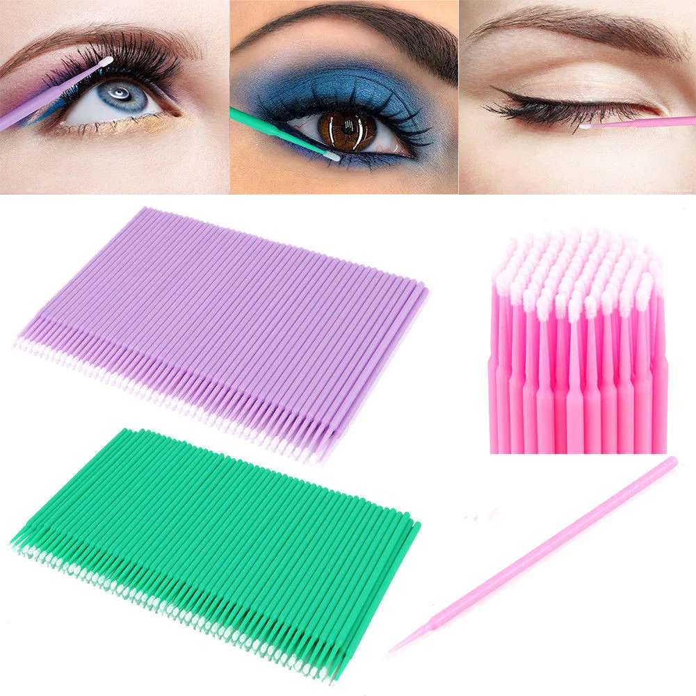 

100pcs Disposable Colorful Cotton Swabs Eyelash Brushes Cleaning Swab Hot Natural Eyelashes Remover Swab Microbrush Kit