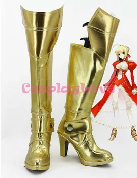 

Newest Custom Made Japanese Anime Fate Stay Night Saber Gold Cosplay Long Boots Shoes for Halloween Christmas Festival