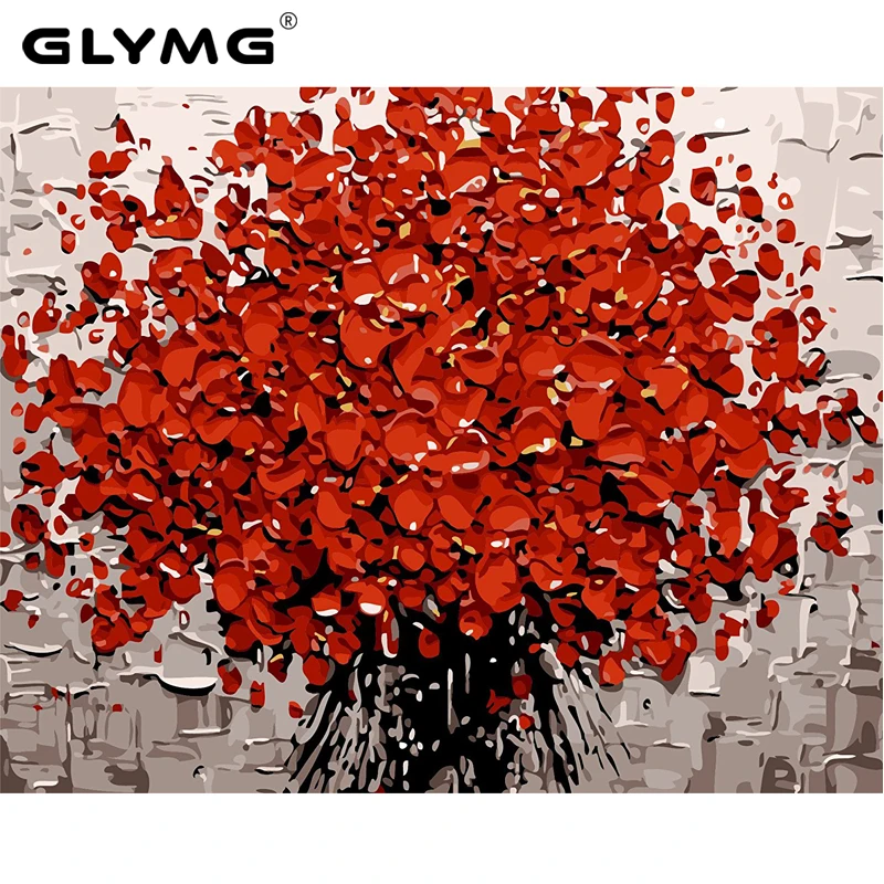 GLymg Diamond Painting Full Drill Red Flower Square Diamond Rhinestones Embroidery Wall Sticker Mosaic European Home Decor