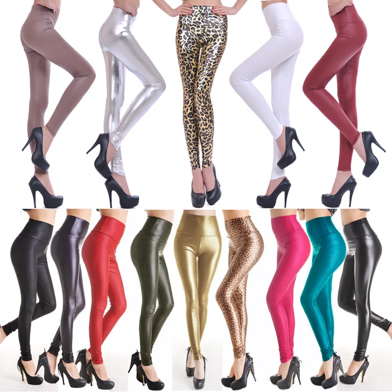 

1 Pc New Women Sexy Leggings Faux Leather Stretch Legging High Waist Leggings Juniors Pants 4 size 19 Colors