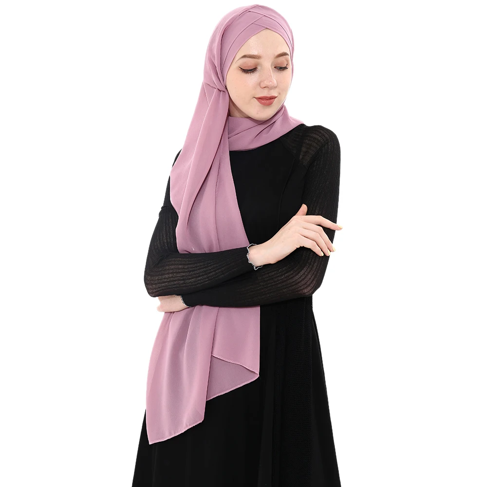 2019 летние Для женщин шифоновое Ready To Wear мгновенный Hijab шарф Мусульманский шифон головной платок исламские платки арабский платок