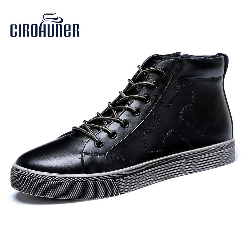 

CIROHUNER Winter Men Fashion Retro Shoes Ankle Boots Genuine Leather Zipper Warm Snow Boots With Fur Waterproof boots Men