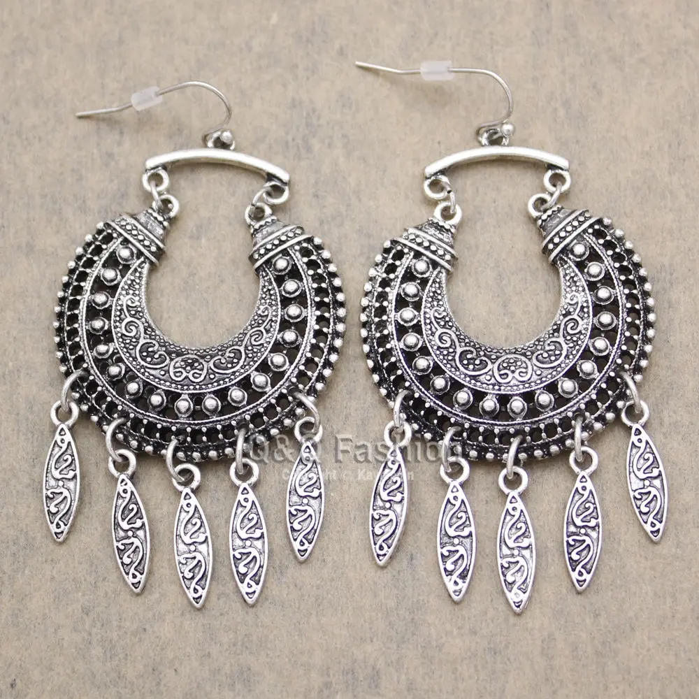 Этнические Бали Jhumka Jhumki винтажные посеребренные полумесяц капли мексиканские