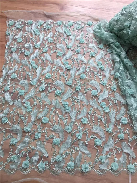 

Hot sale apparel material French net lace textile 3D flower tulle lace fabric for elegant dress HNZ212 (5yards/lot)