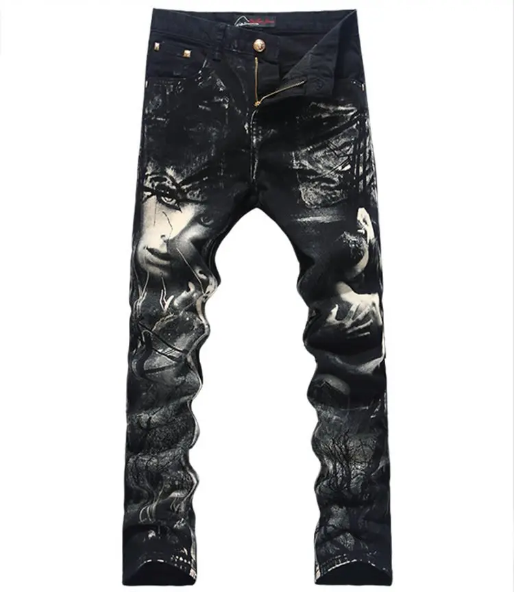 Hot sale 3D Print Men Jeans Fashion Black Slim Pencil Trousers