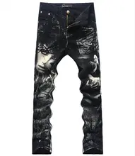Hot sale 3D Print Men Jeans Fashion Black Slim Pencil Trousers