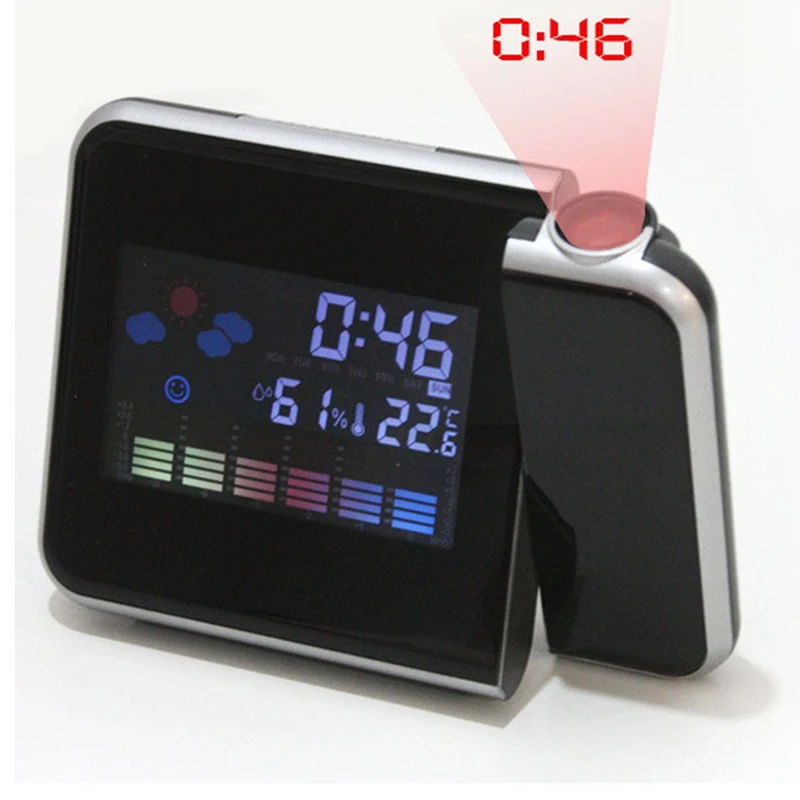 

2018 New Fashion Attention Projection Digital Weather LCD Snooze Alarm Clock Projector Color Display LED Backlight Bell Timer