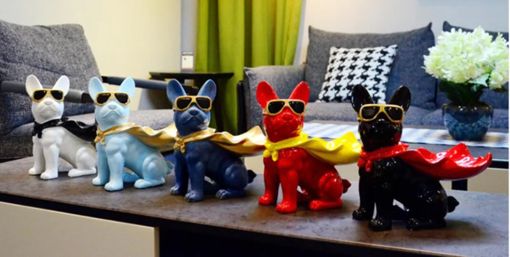 Смешные с плащом собаки смолы скульптура украшения бульдог носить солнцезащитные очки домашний ящик для хранения украшений cool dog