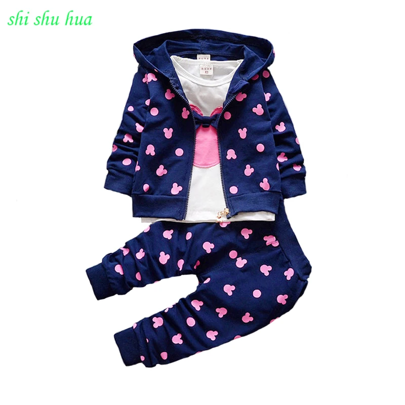 

Baby girl's clothes Autumn and winter kids long-sleeved hooded jacket+T-shirt+pants Minnie print baby Children's clothing 1-4 y