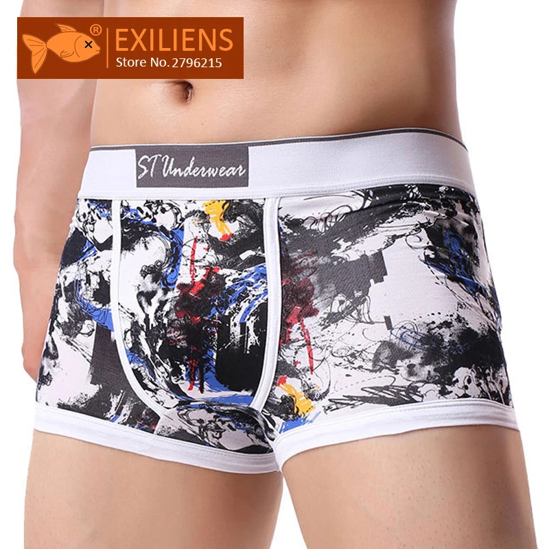 Бренд EXILIENS, мужское нижнее белье, боксеры, хлопок, цветной принт, Cueca Masculina Boxershorts, мужские боксеры, трусы, размер M-2XL 102201