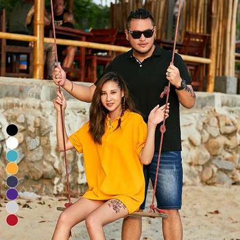 

Summer Men and Women Polo Shirt Couple Models Loose Casual Solid Color Lapel Short Sleeve Basic Models POLO Shirt 1-6XL