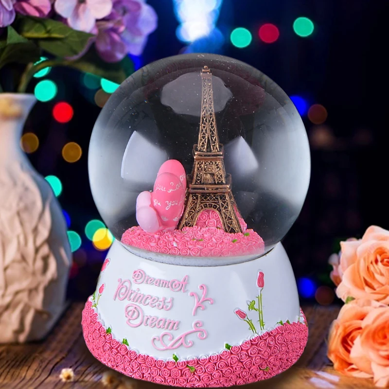 WR Париж Эйфелева башня Снежный шар музыкальная шкатулка с розовым сердцем лучшие свадебные украшения любовь подарок на Рождество год