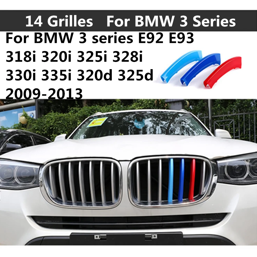 For 2009-2013 BMW 3 series E92 E93 318i 320i 325i 328i 330i 335i 320d 325d 3D M Front Grill Trim Strip grille Cover Stickers