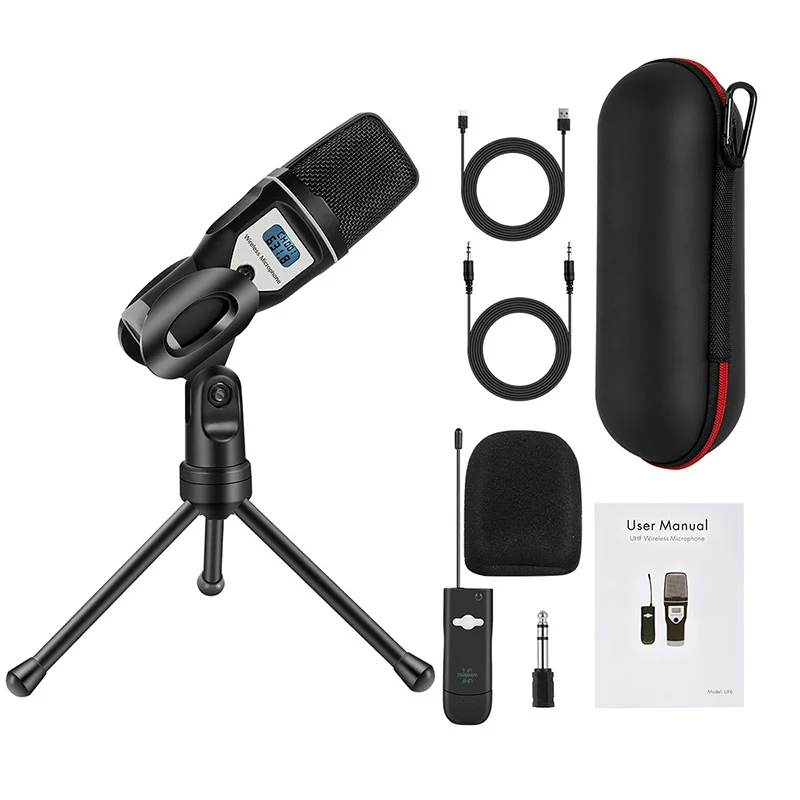 

USB Sound Card UHF Wireless Microphone with Tripod for Audio Computer Karaoke Live Broadcasting TU-shop