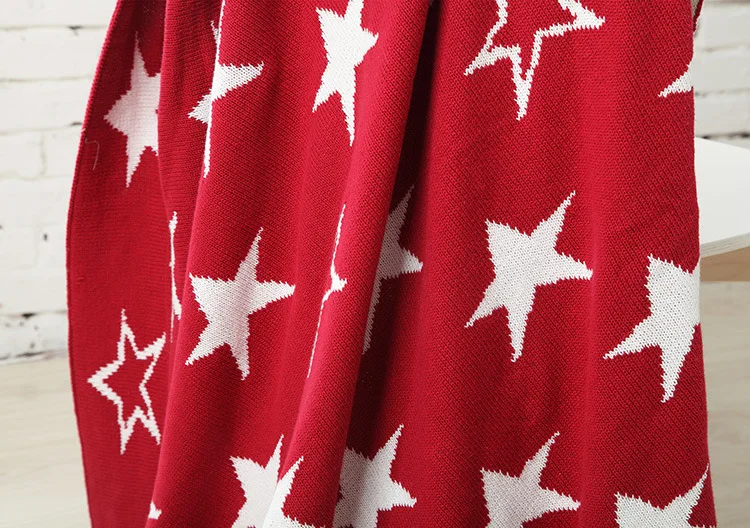 Красное теплое вязаное одеяло со звездами плед диван Воздушная Манта детское