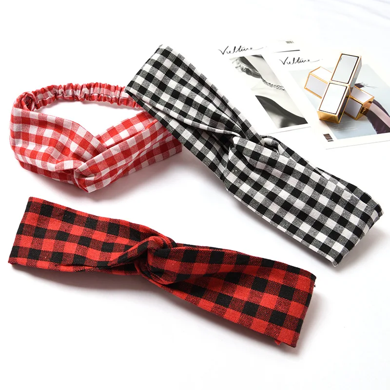 

Women's 2019 explosion models hot cross elastic plaid striped headdress chiffon headband headband hair accessories