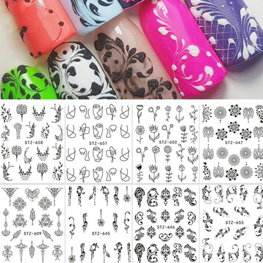 

Simple Flower Manicure Nail Art Sticker Pendant DIY Nail Decal Wraps Abstract Sketch Leaf Tatoos