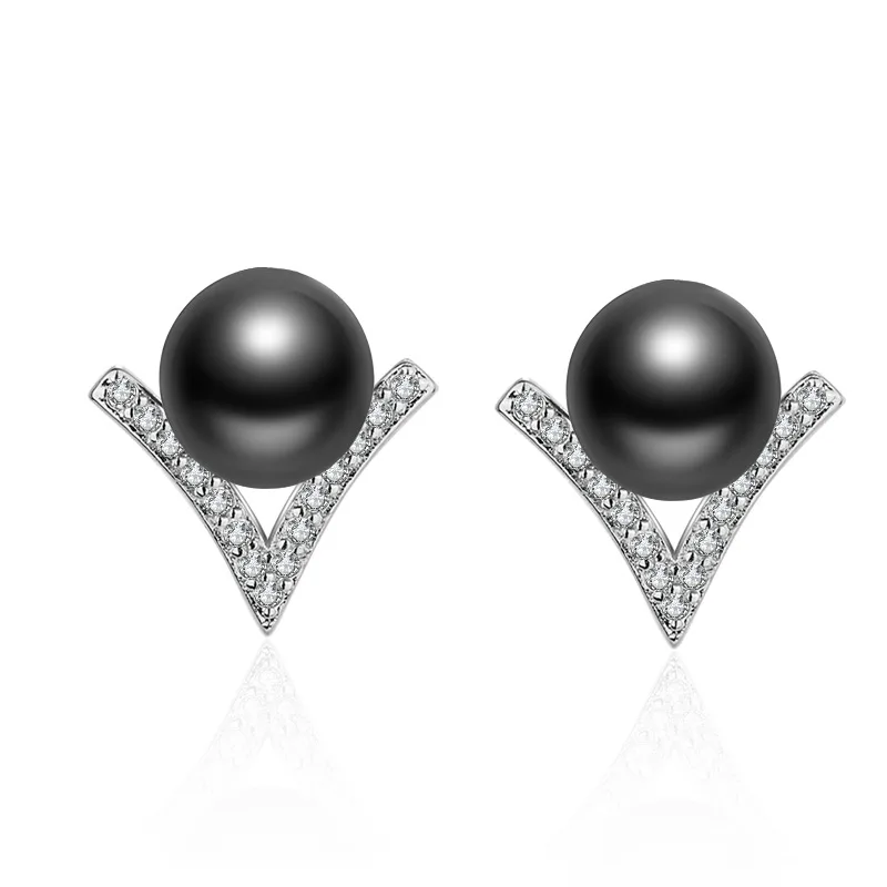 

Women Geometric Stud Earrings With Clear Cubic Zirconia Fashion Imatition Pearl Earring For Party Brincos Jewelry