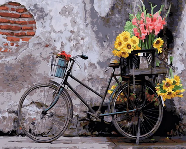 

Frameless oil painting by numbers paint by number for home decor oil picture painting 5065cm bike with flower