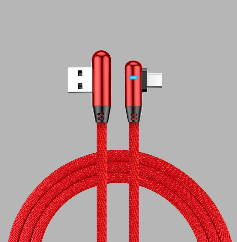 5V 2.4A Быстрая зарядка светодиодный светильник 90 градусов кабель usb Тип C кабель зарядного устройства микро-usb L Тип Гибка нейлоновый шнур для iPhone кабель