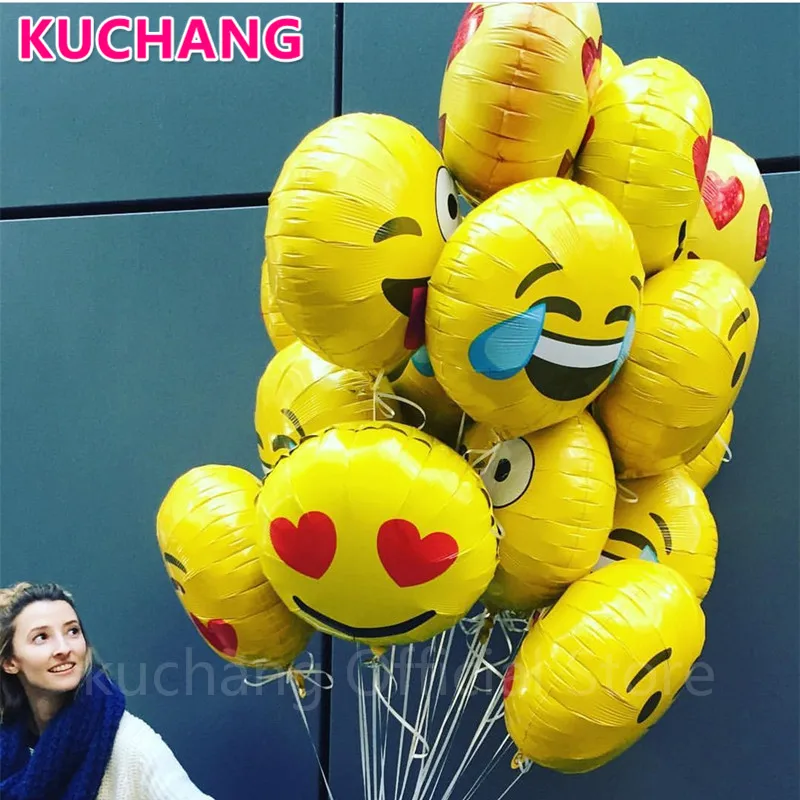 

50pcs/lot 18inch Yellow Emoji Foil Helium Balloons Smiley Face Expression Wedding Baby Shower Birthday Party Decoration Supplies