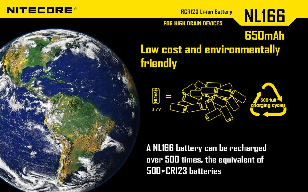 Топ продаж NITECORE NL166 650mAh 3,7 V 2.4Wh защищенный перезаряжаемый RCR123 16340 18350 литий-ионная батарея высокого стока устройство фонарик