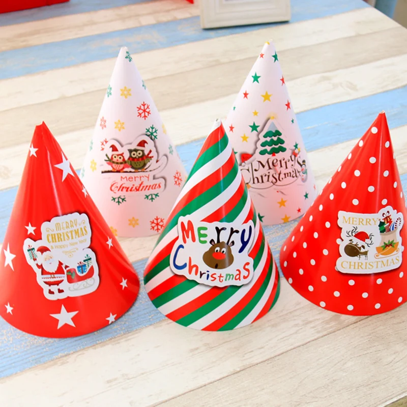 

1pc Cartoon Christmas Party Hats Decorations for Home Santa Claus Merry Christmas Paper Hats New Year Xmas Party Accessories