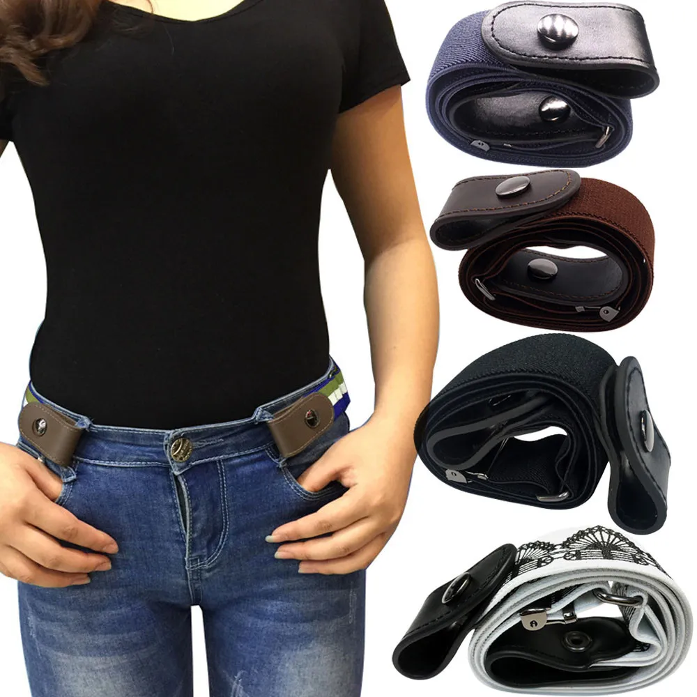 Invisible Buckle Free Elastic Belt For Jeans Pants Dress Stretch Waist Belt For Women Men No ...