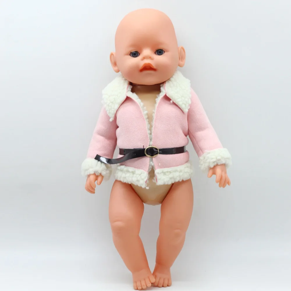 Модная коричневая Одежда для кукол шерстяное пальто+ пояс для девочек 1" 45 см, Кукольное пальто, как для 43 см, Детская Одежда для кукол - Цвет: pink