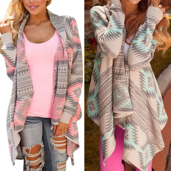

Fashion Winter Kimono Knitted Cardigan Long Sleeve Poncho Sweaters Print Irregular Sexy Lady Warm Jackets Cardigan Women Tops