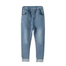 Демисезонный подростковые джинсы для девочек брюки для девочек Однотонные джинсовые штаны; Одежда для маленьких девочек; по всей длине голенище леггинсы S11