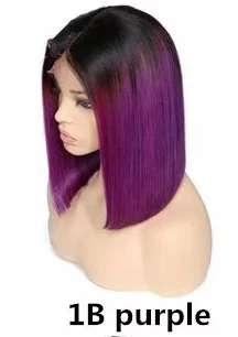 Парики из коротких человеческих волос Remy Burmese - Цвет волос: 1B Purple