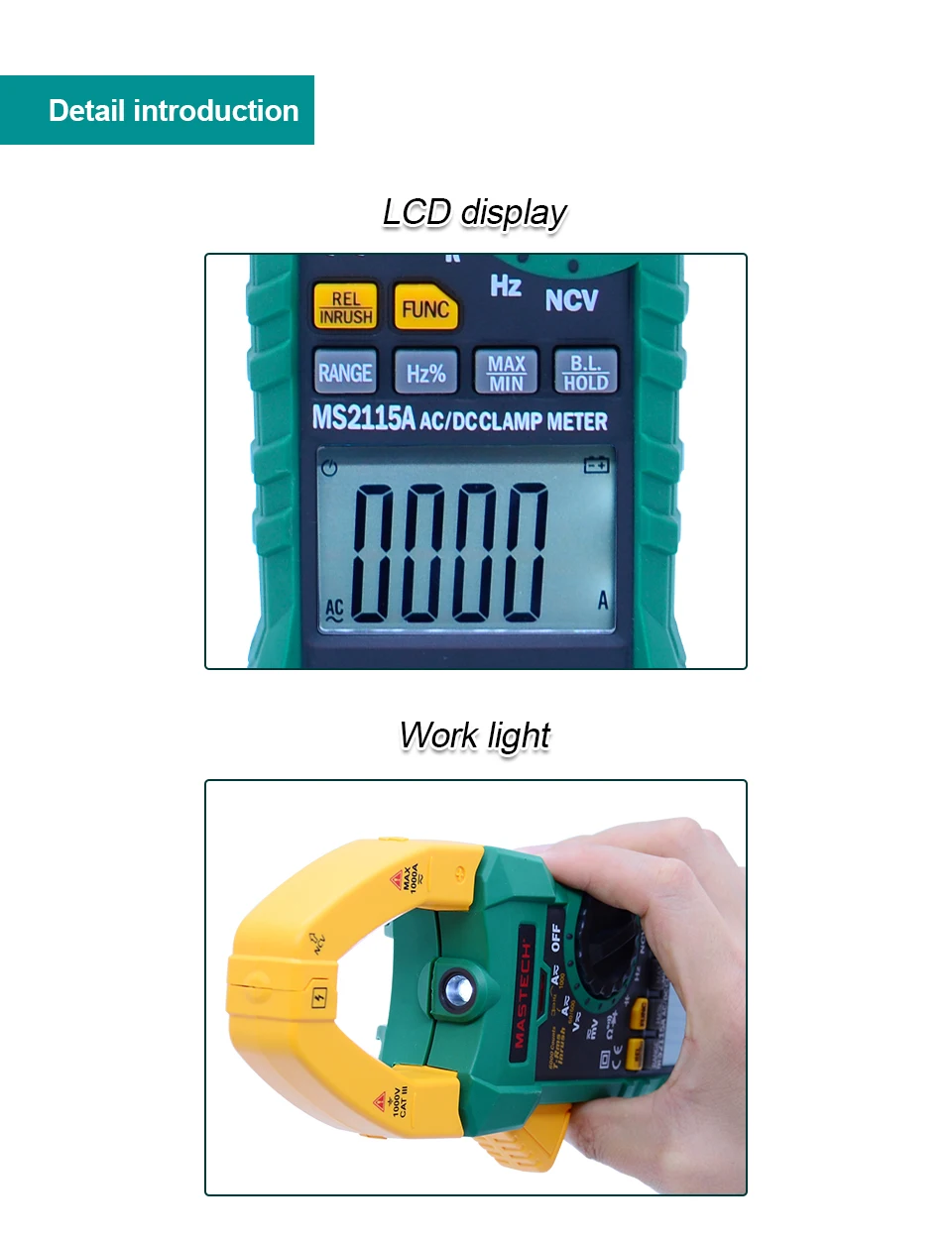 Цифровой клещи MASTECH MS2115A AC/DC 1000A Автоматический диапазон клещи мультиметр измерительный клещи Измеритель Тока Тестер