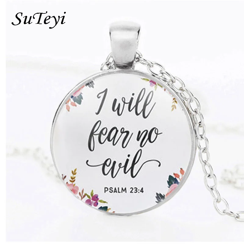 SUTEYI I Will Fear No Evil Psalm 23 4 ожерелье цветок каллиграфия Библейская Цитата стеклянные